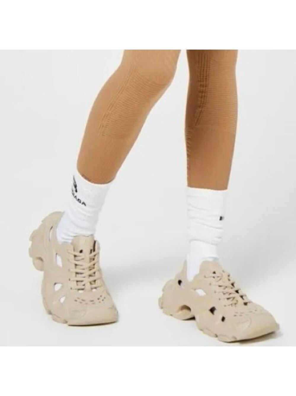 Balenciaga HD Cutout Molded Lace Up Mules Sneakers in Taupe - NWT